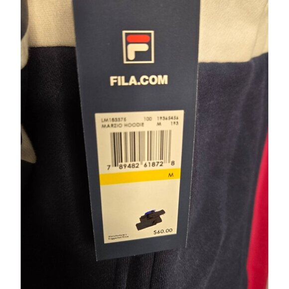 FILA Men’s Graphic Logo Hoodie – White/Navy Colorblock Pullover with Sleeve Prin - Picture 6 of 10